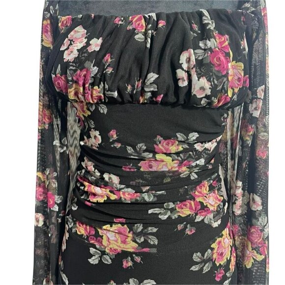 Lulus Size Medium  Top Blouse Long Sleeve Floral Ruched - Picture 2 of 8